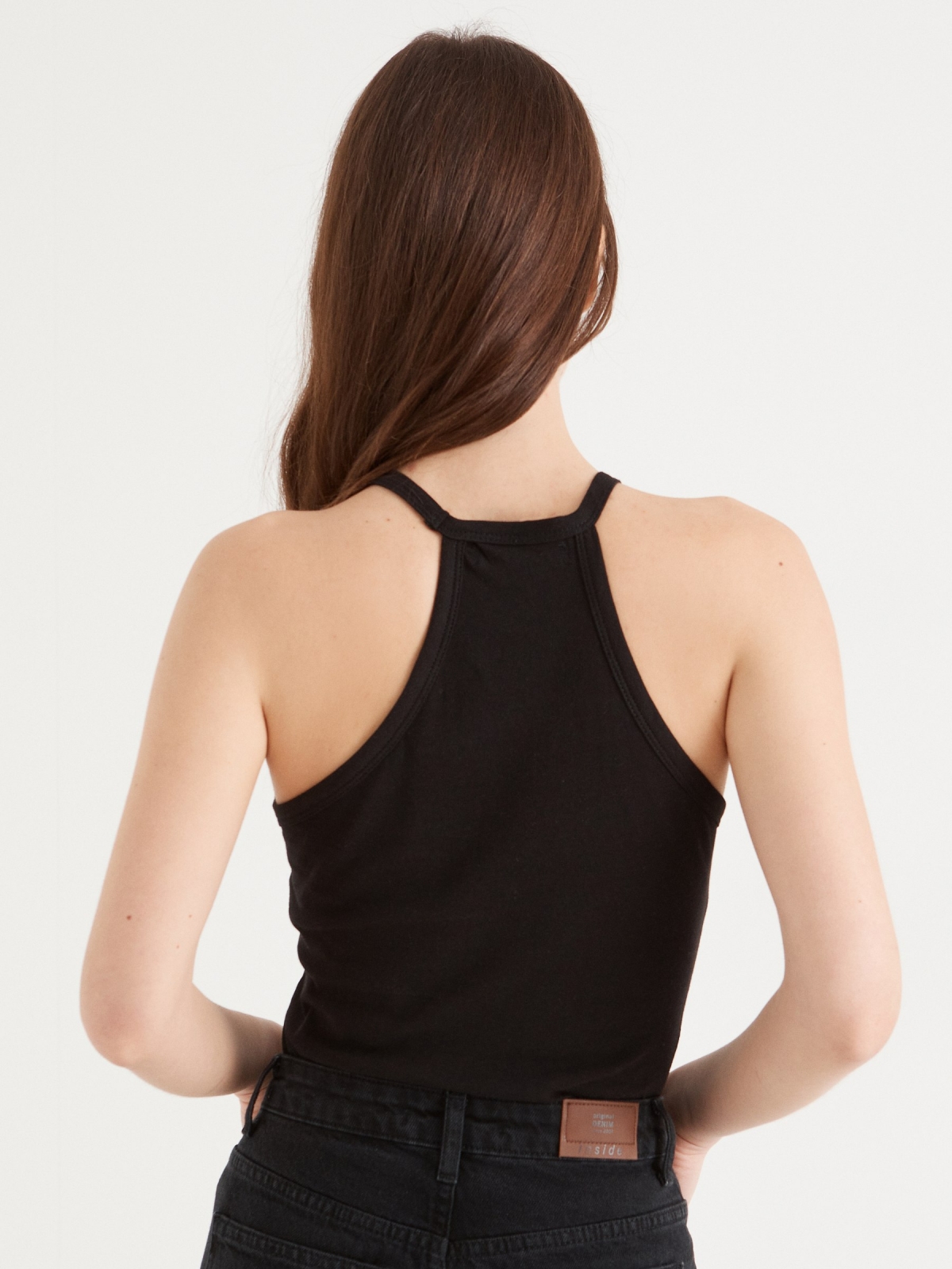 Basic halter neck t-shirt black middle back view