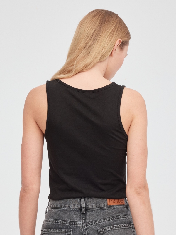 V-neck t-shirt with buttons black middle back view