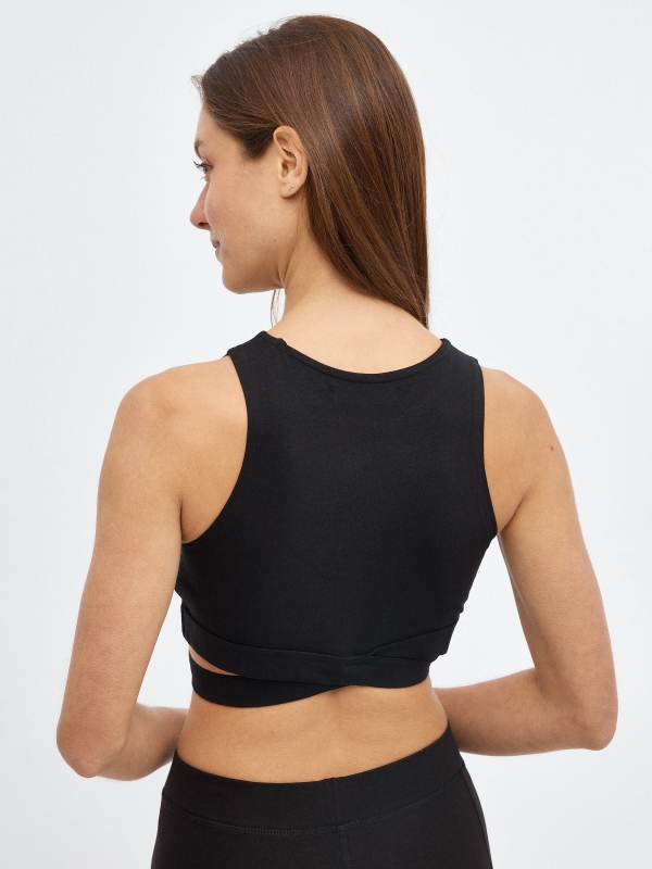 Cropped top crossover elastic black middle back view