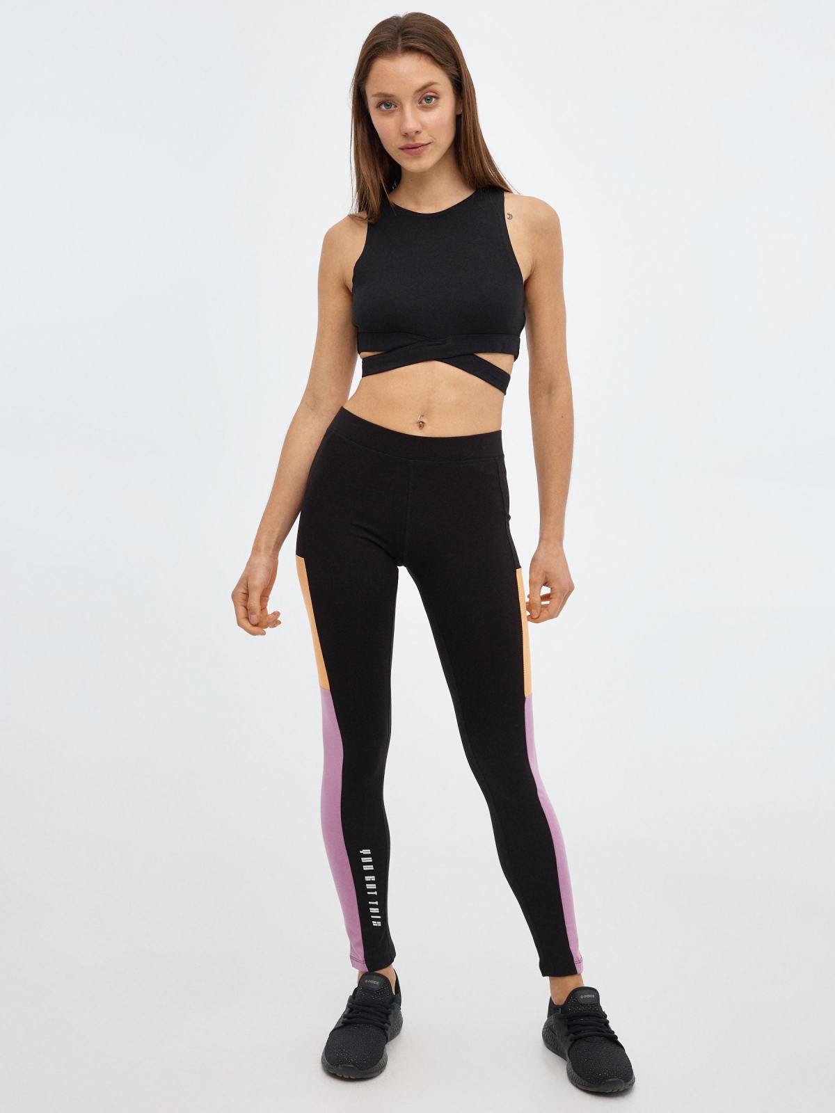 Cropped top crossover elastic black front view