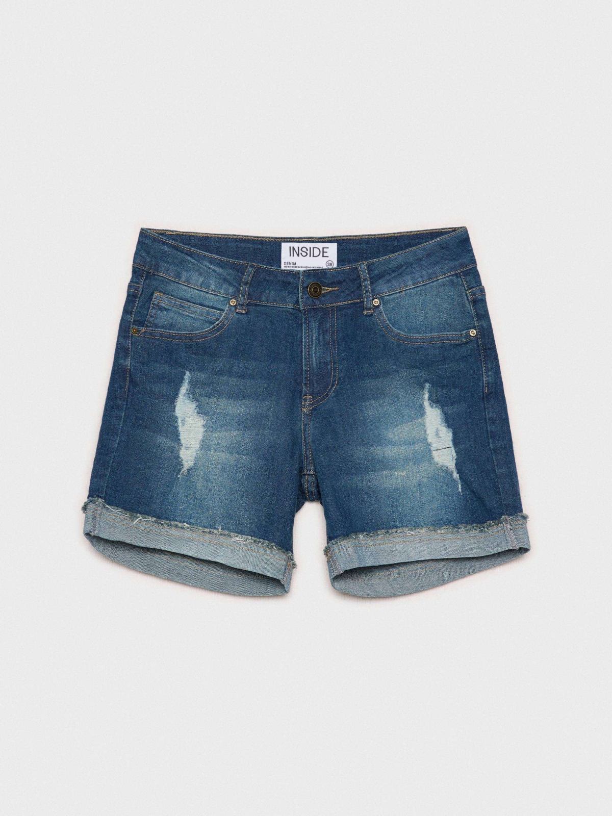  Ripped denim shorts with frayed hem blue