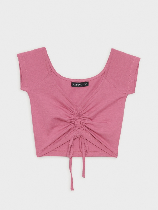  Camiseta cropped fruncido rosa