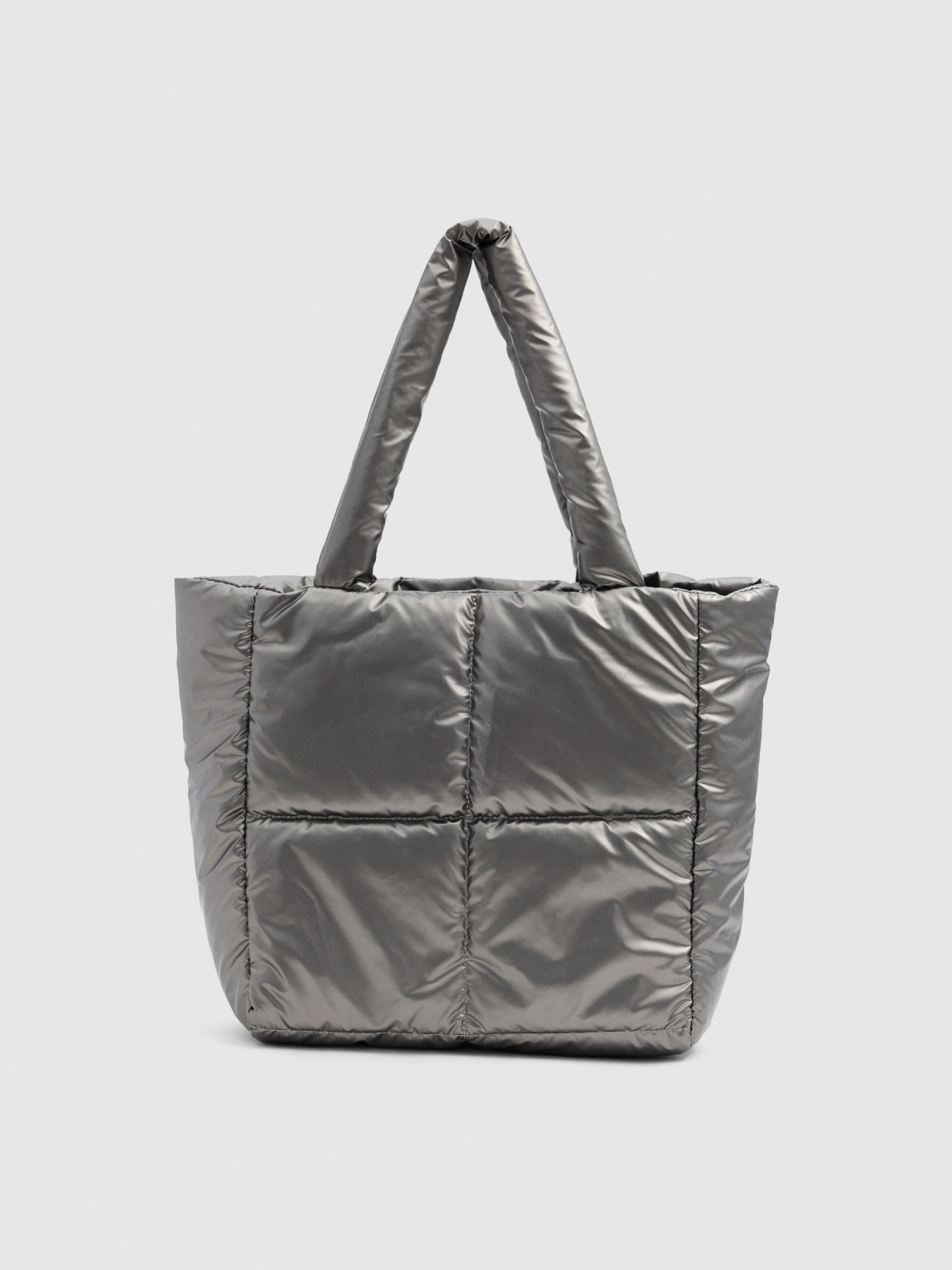 Bolso shopper acolchado plateado gris vista general frontal