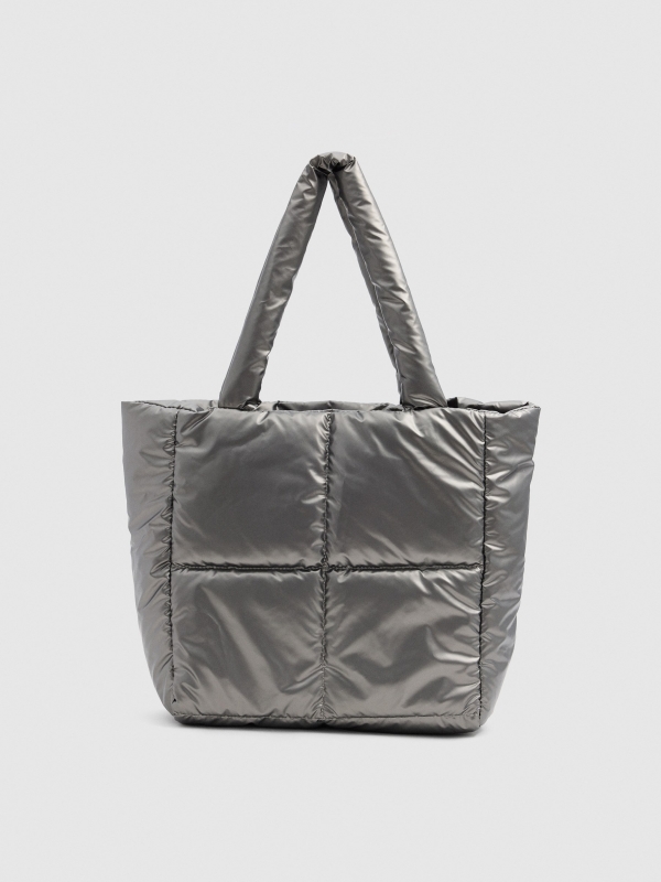 Bolso shopper acolchado plateado gris vista general frontal