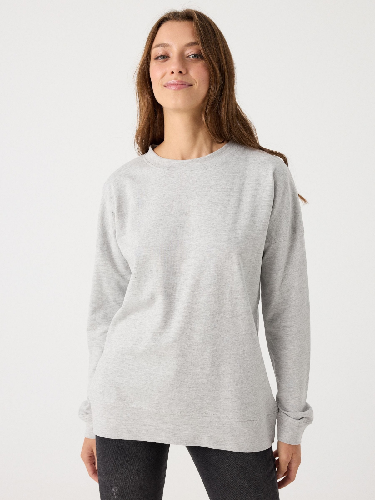 Sweatshirt básica cinza vista meia frontal