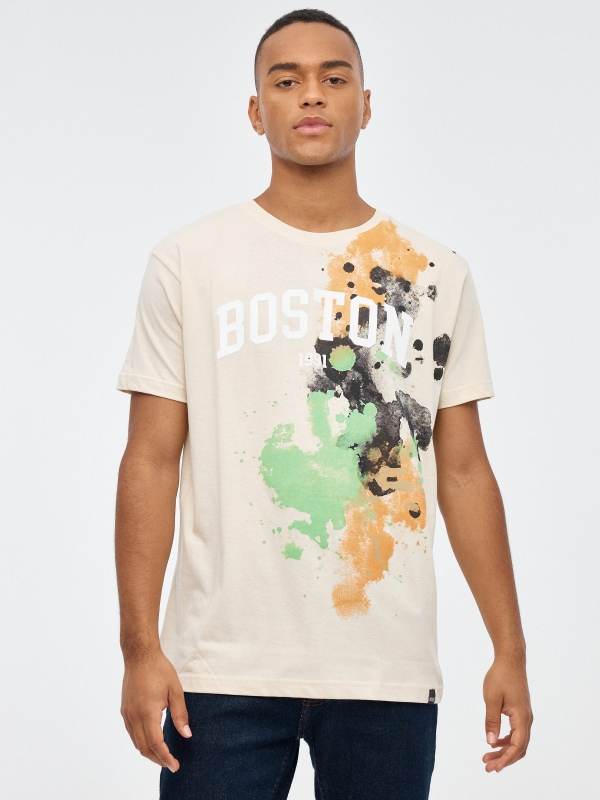 Boston tie&dye T-shirt sand middle front view