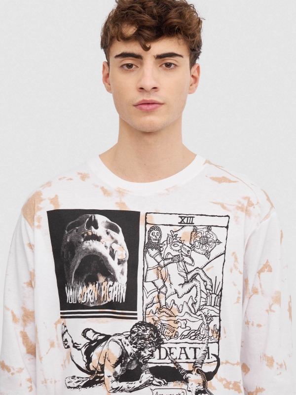 Tie&dye t-shirt with graphic print white detail view