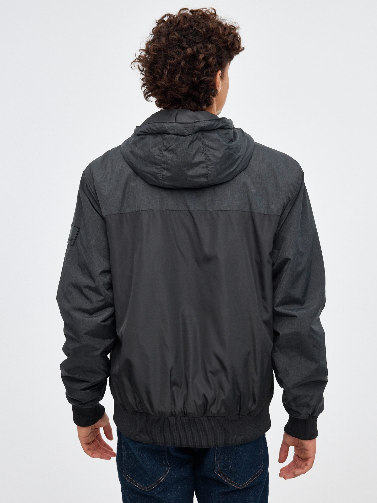 Nylon jacket colour block graphic black middle back view