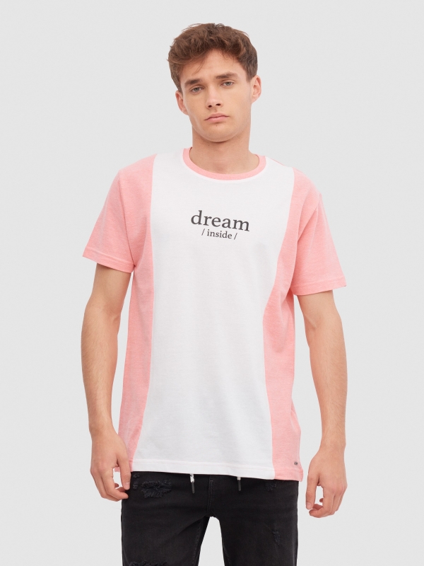T-shirt Color Block rosa vista meia frontal