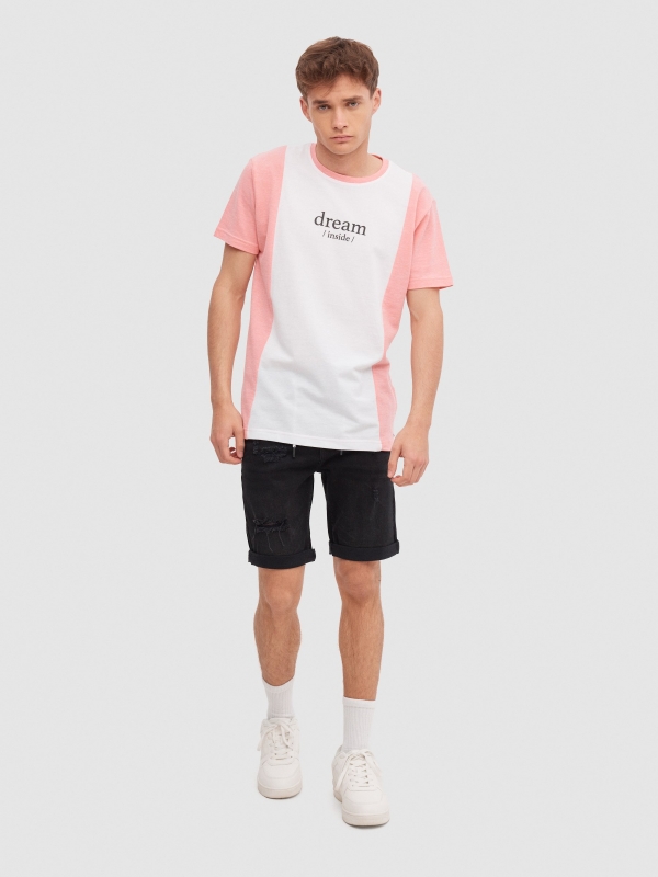 T-shirt Color Block rosa vista geral frontal