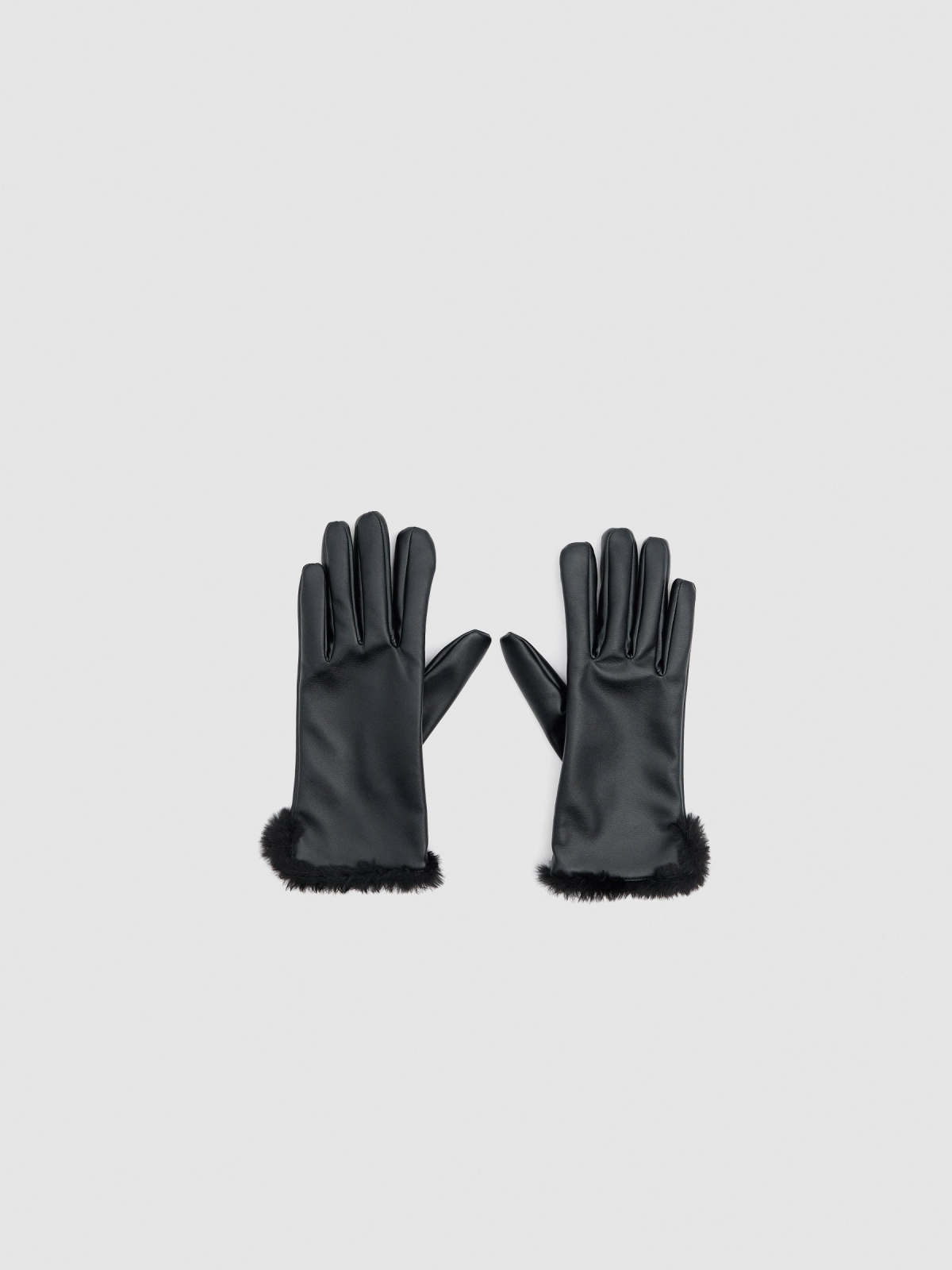 Black faux leather gloves black general view