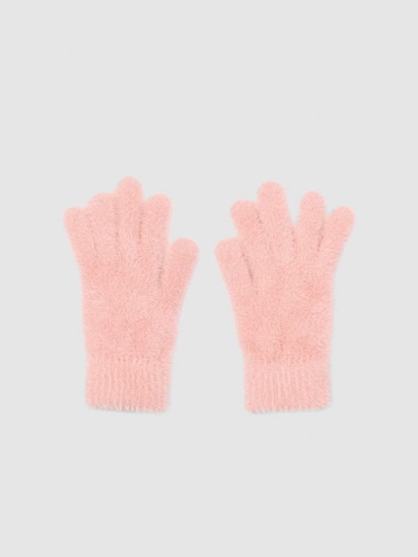 Pink fur gloves