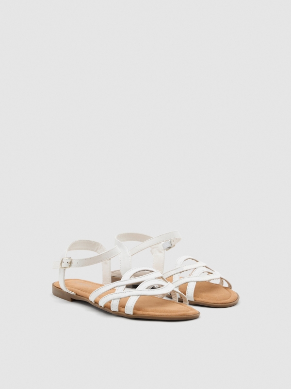 Metallic straps sandal white 45º front view