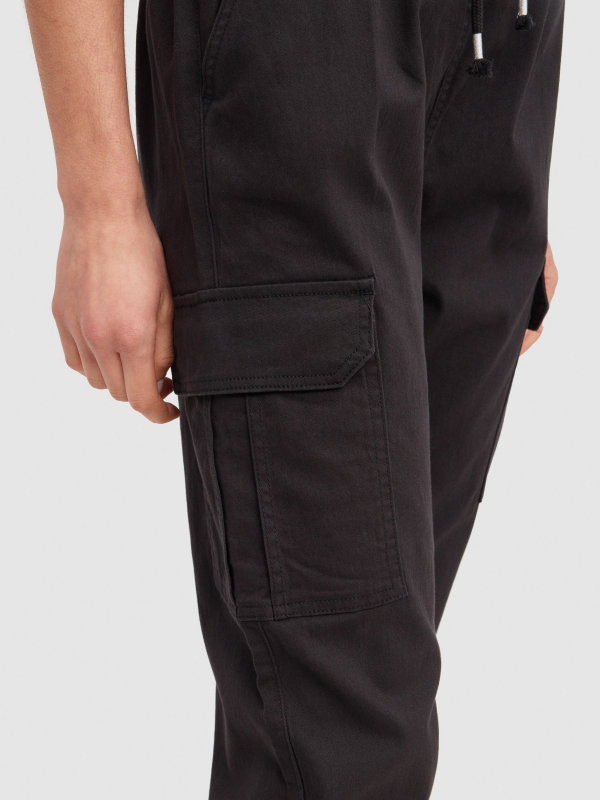 High rise cargo jogger pants black detail view