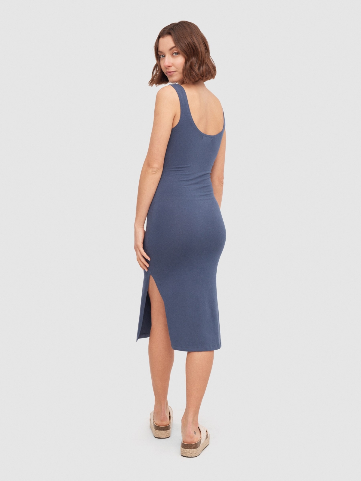 Slits midi dress blue middle back view