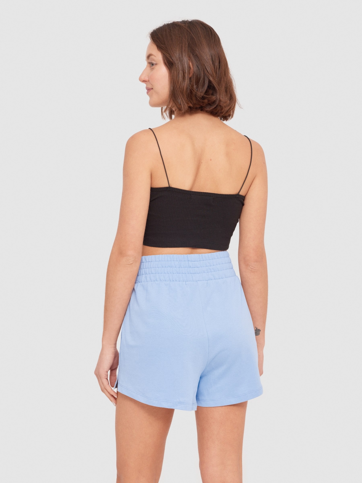 Ribbed strappy top black middle back view