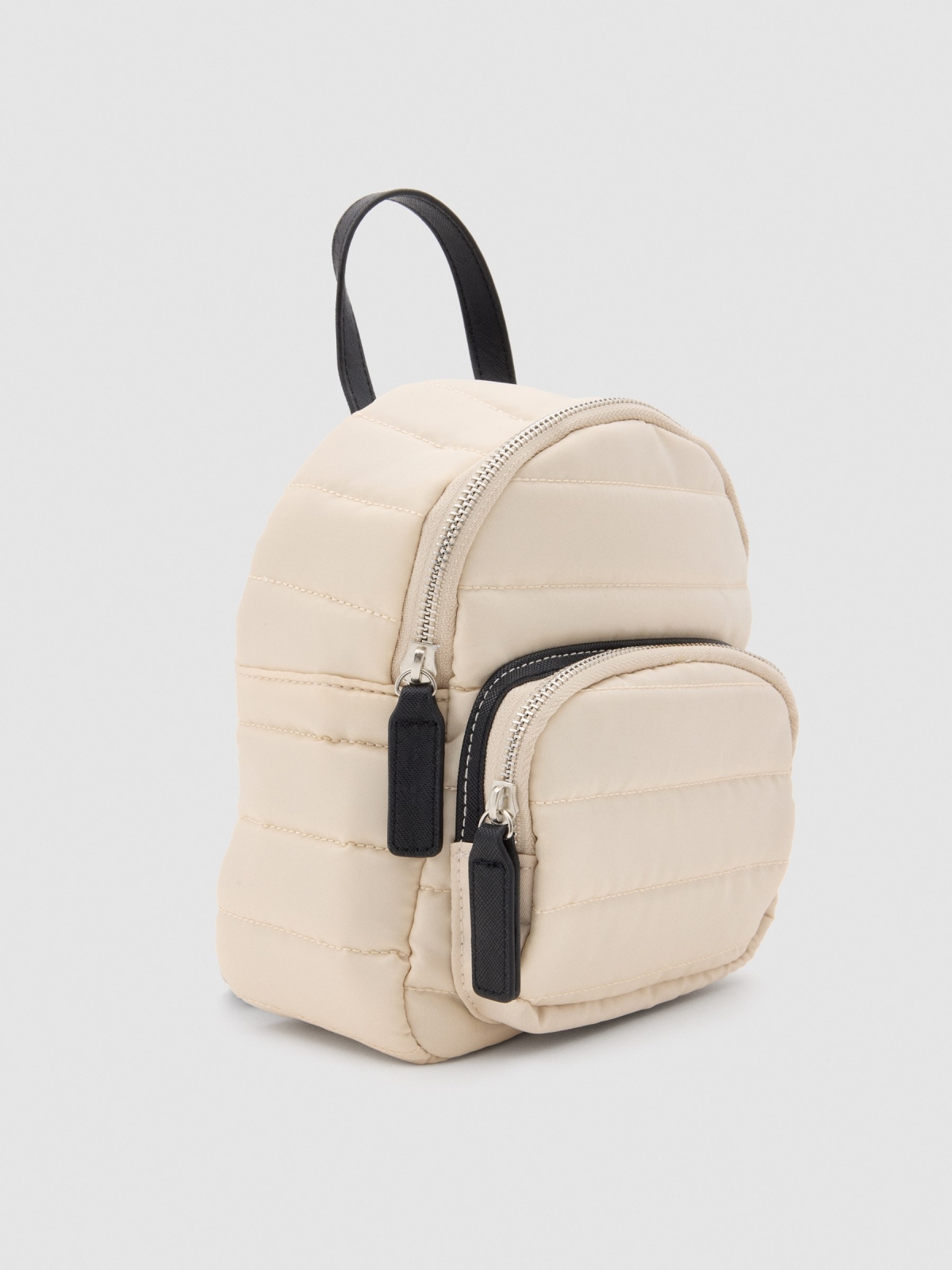Mini padded backpack beige 45º side view