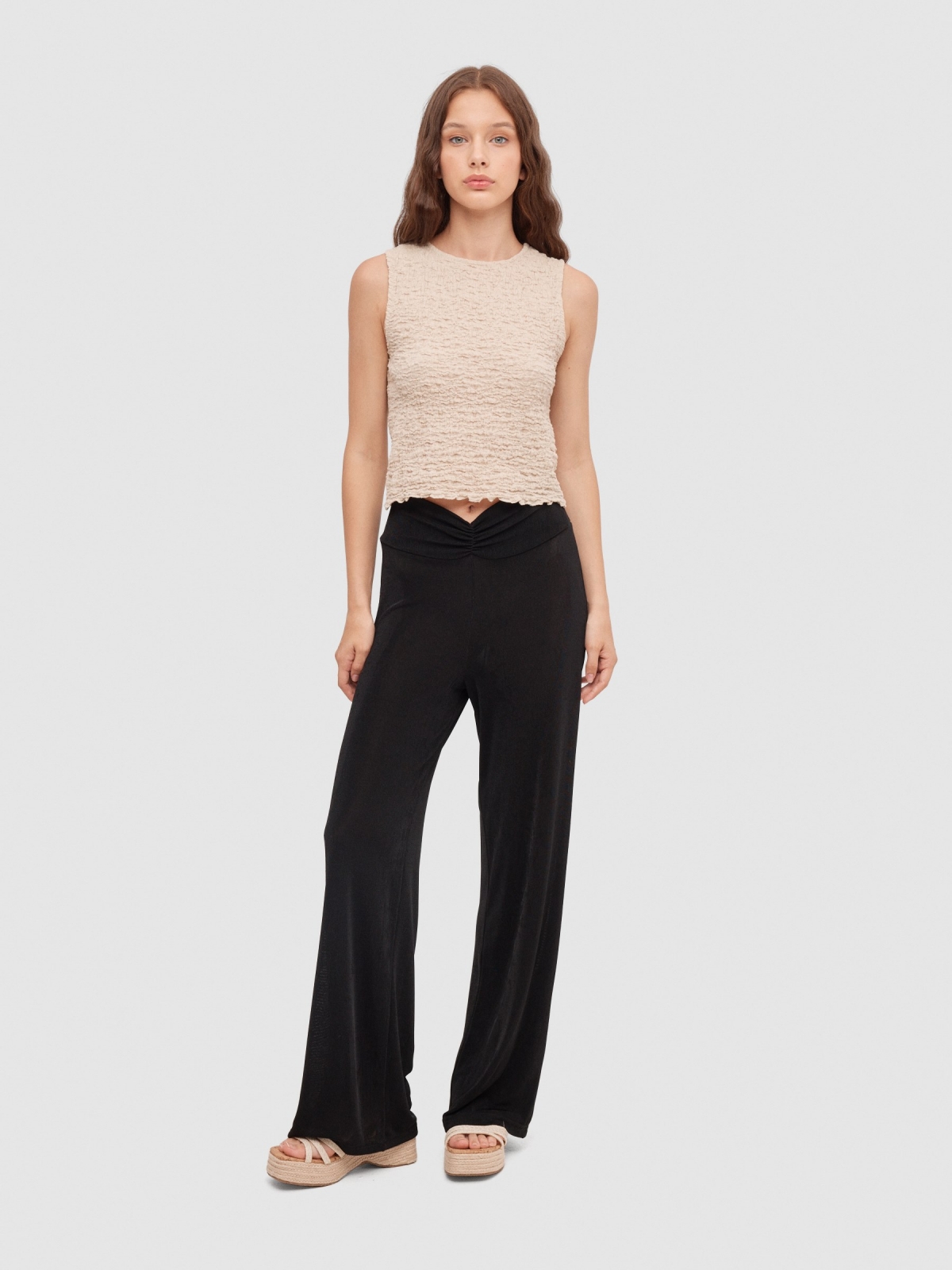 Ruched culotte trousers black front view