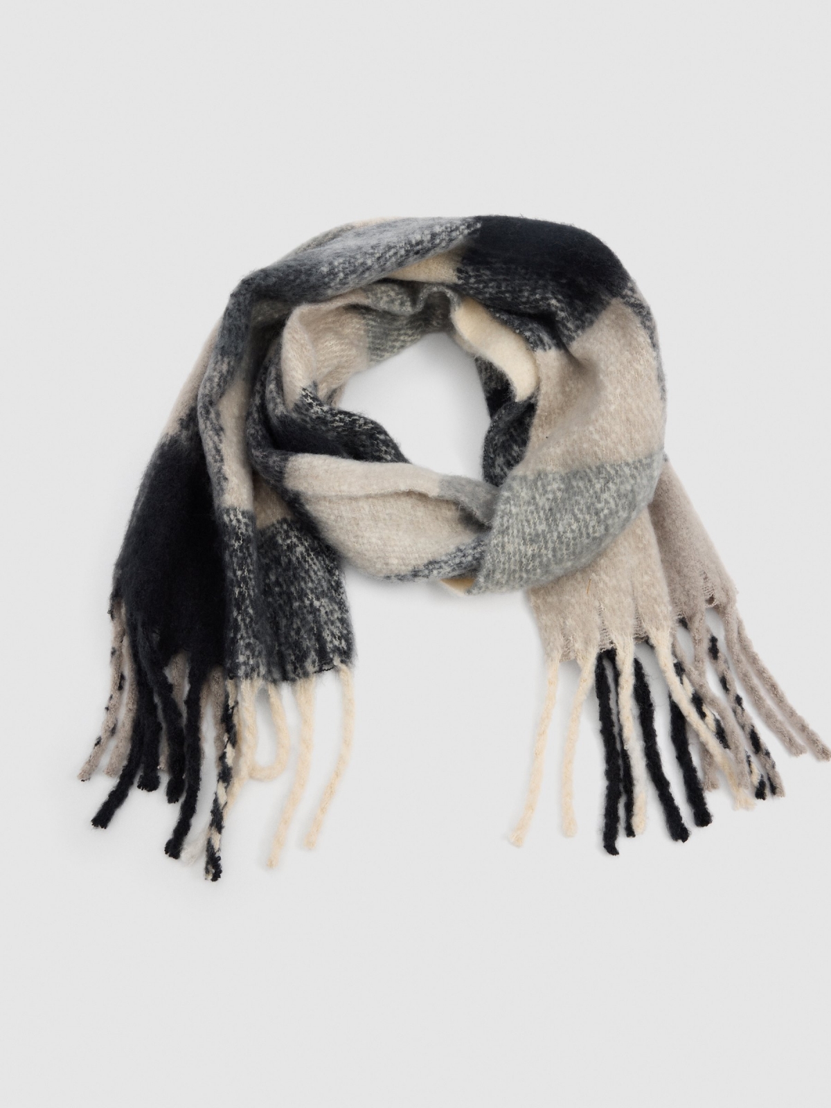 Gray and cream checkered scarf multicolor rolled view