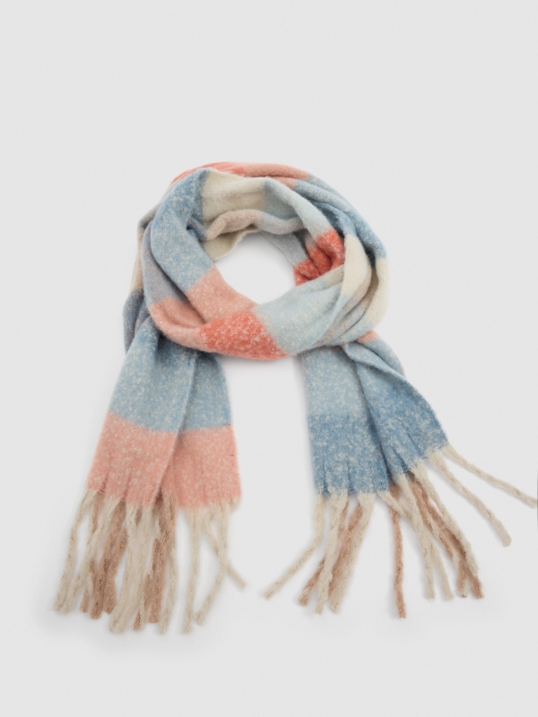 Multicolor checkered scarf in pink and blue