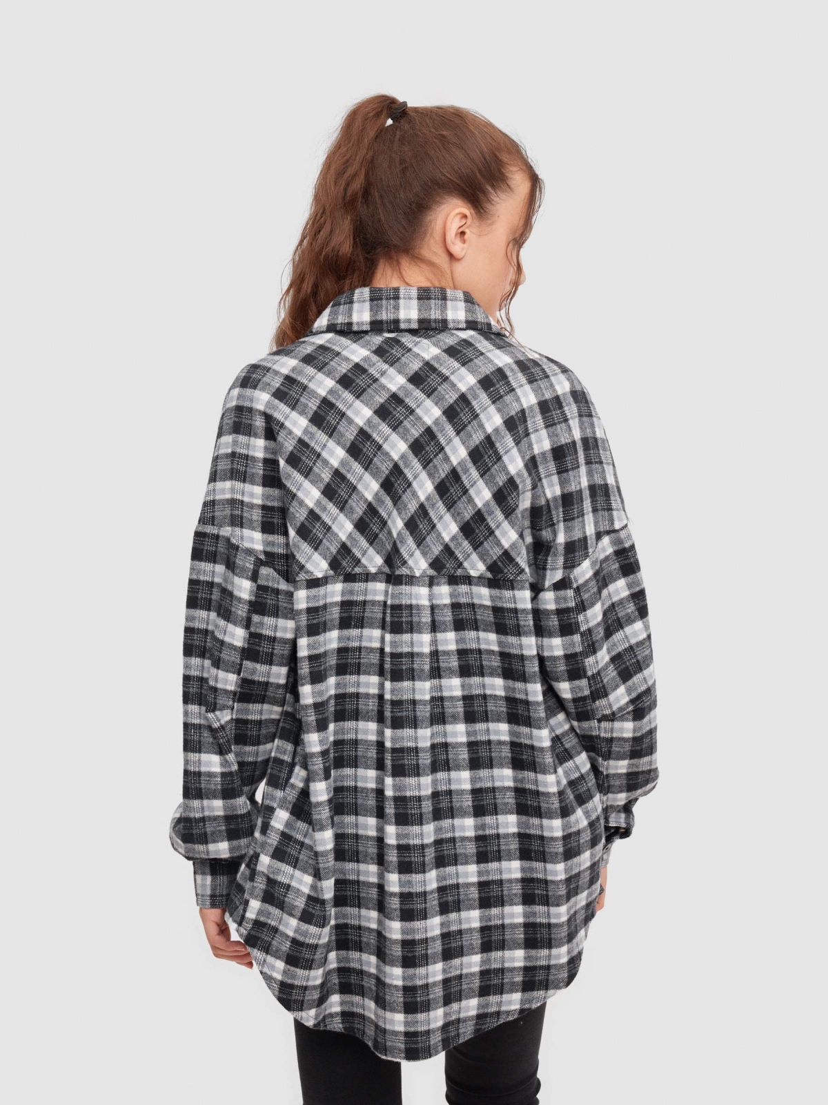 Oversized plaid overshirt black middle back view