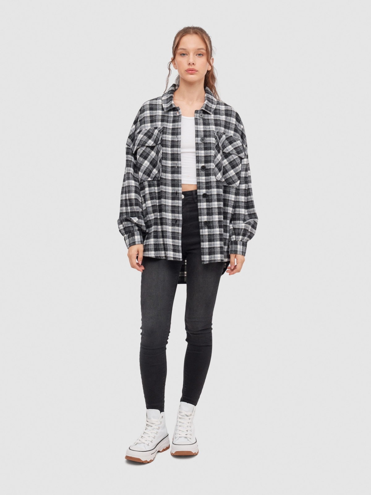 Oversized plaid overshirt black front view