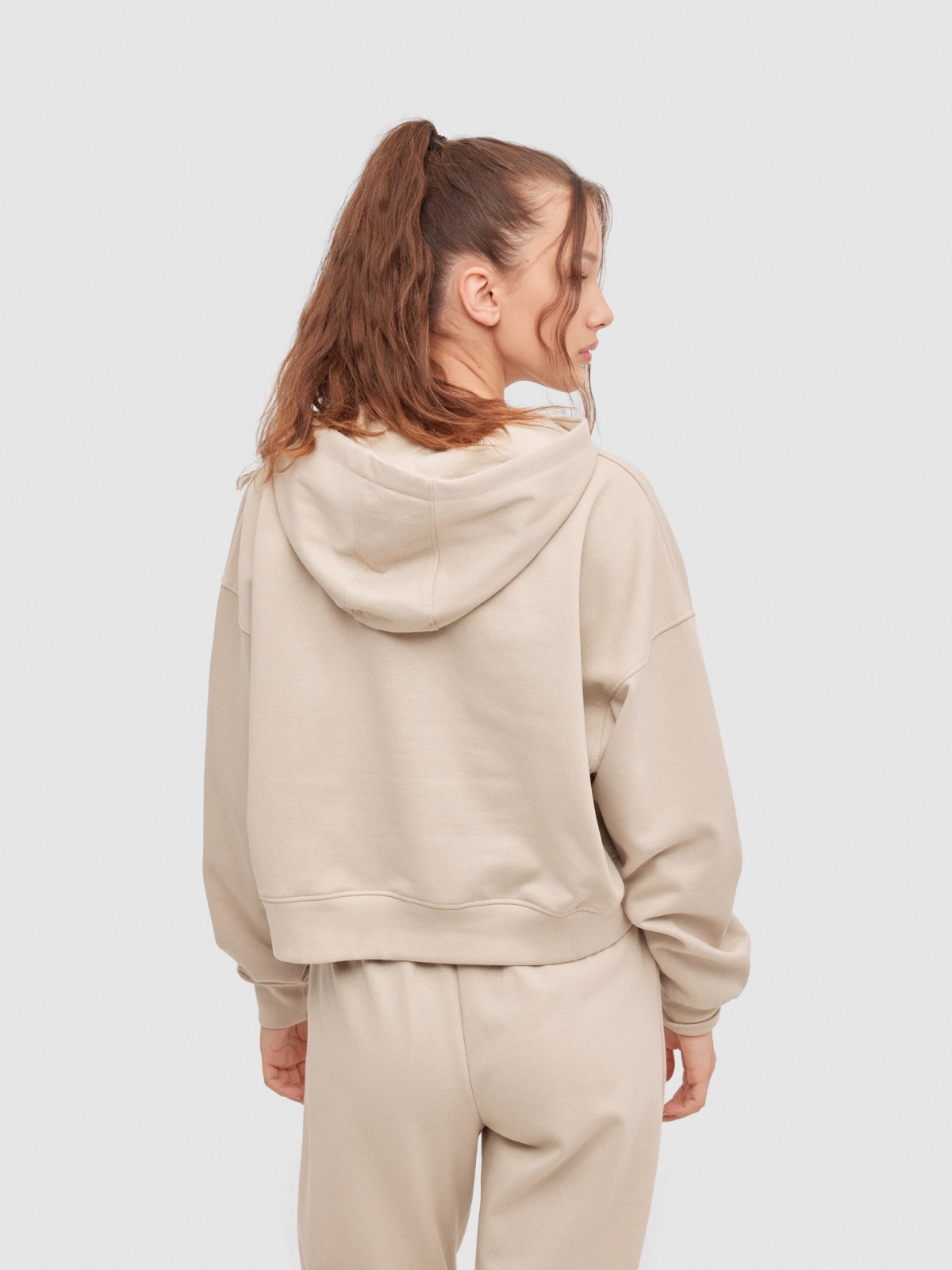 Graphic crop print sweatshirt taupe middle back view