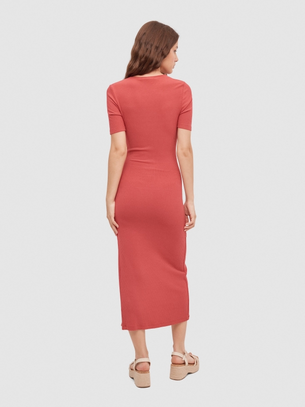 Ribbed midi dress mineral red middle back view
