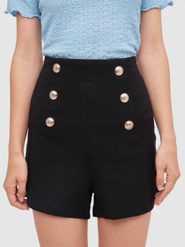 High rise shorts with buttons black detail view