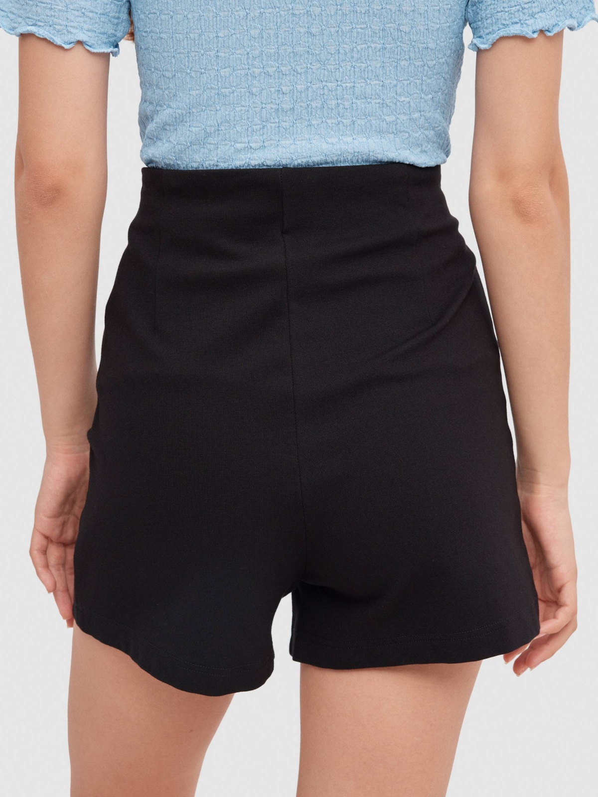 High rise shorts with buttons black detail view