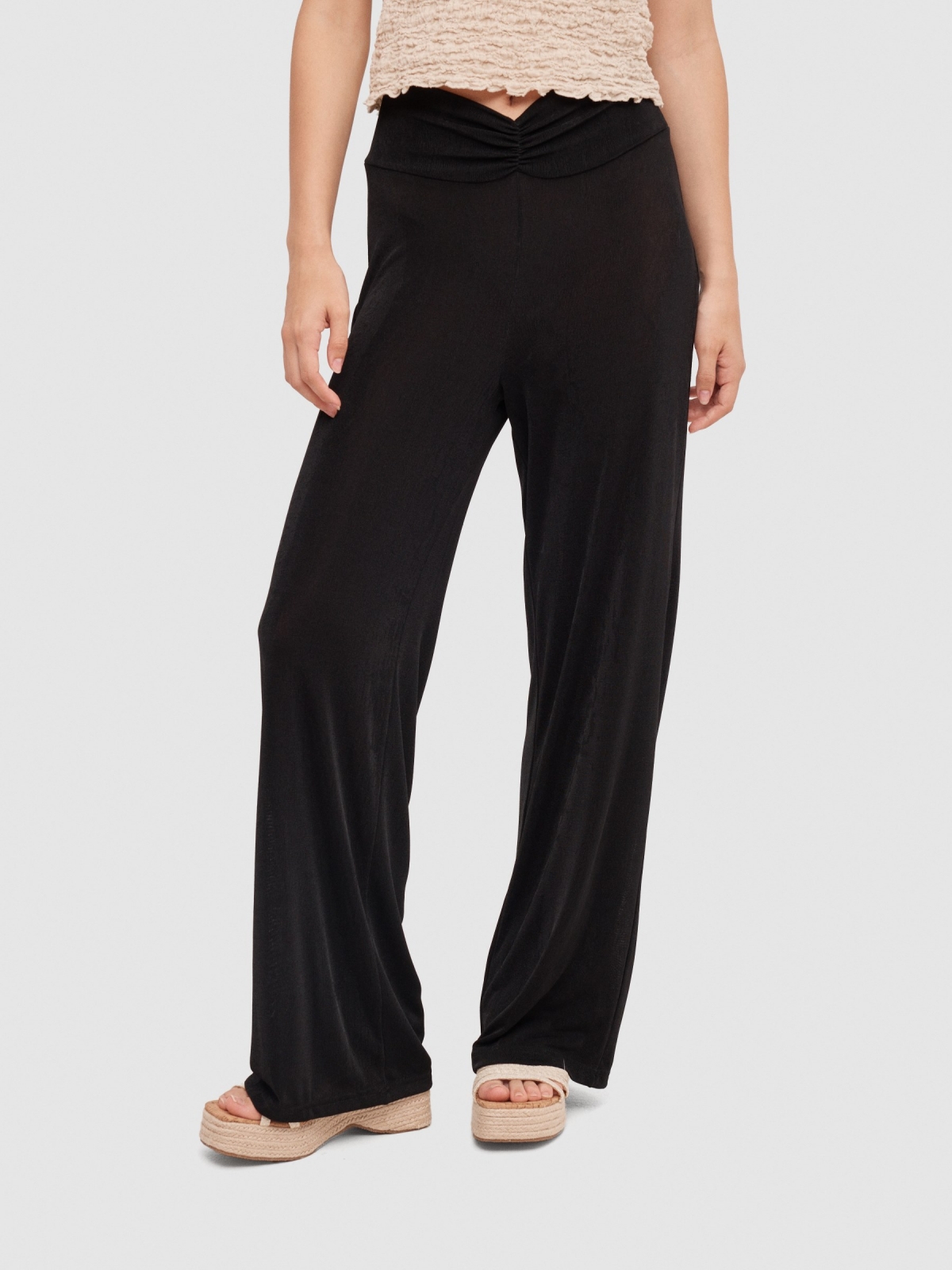 Ruched culotte trousers black middle back view