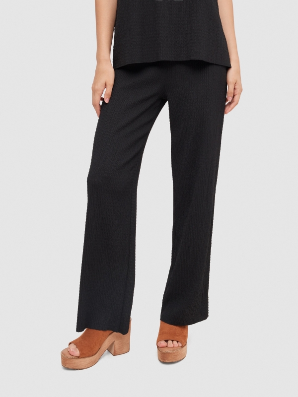 Textured fluid trousers black middle front view