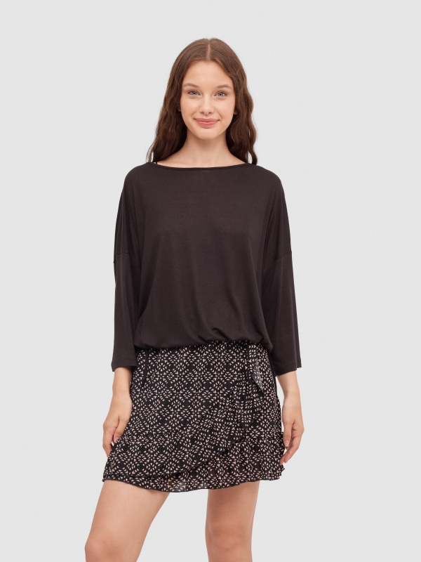 Mini ruffle skirt black middle front view