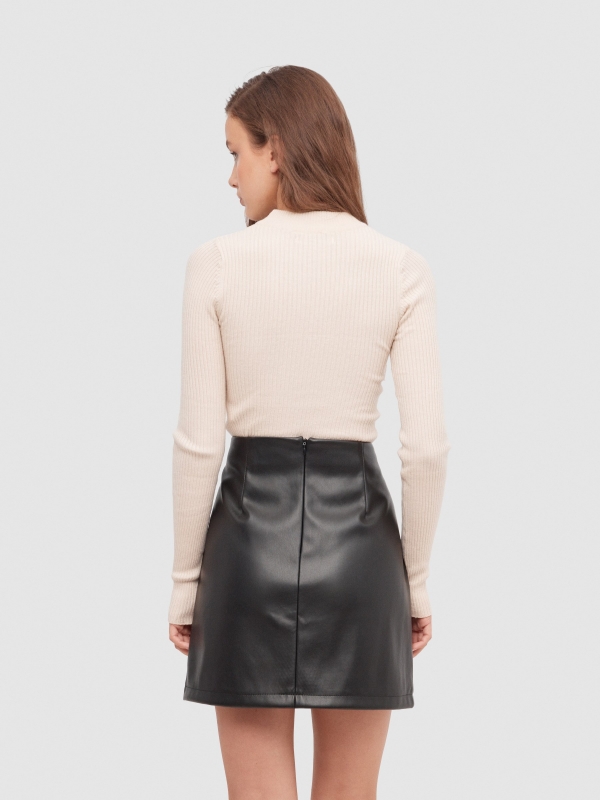 Leather effect mini skirt with slit black middle back view