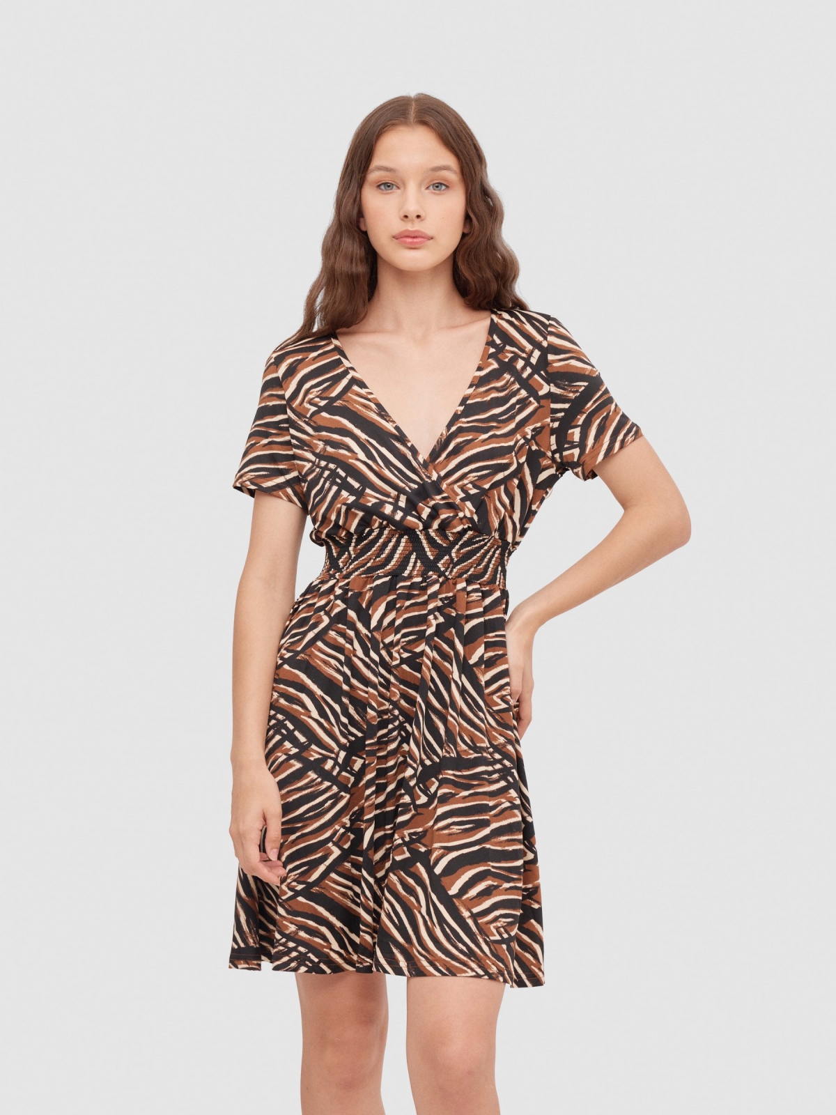 Animal print mini dress multicolor middle front view