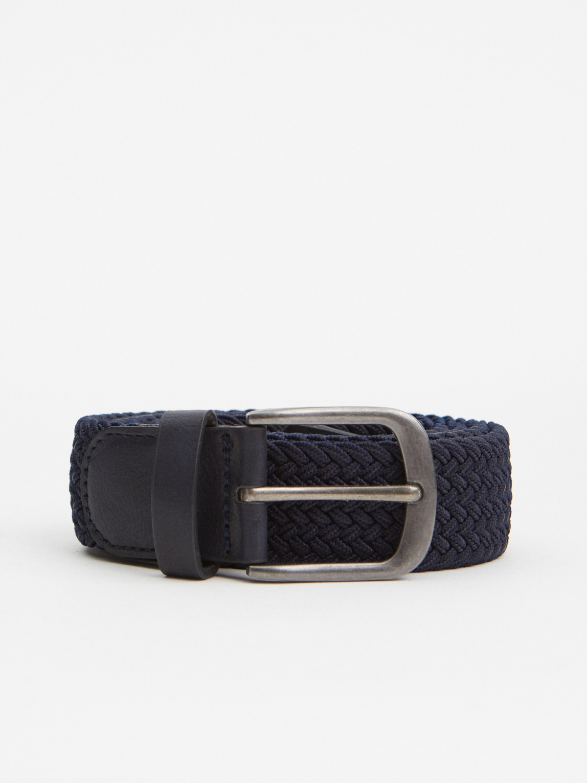 Elastic braided belt dark blue rolled view