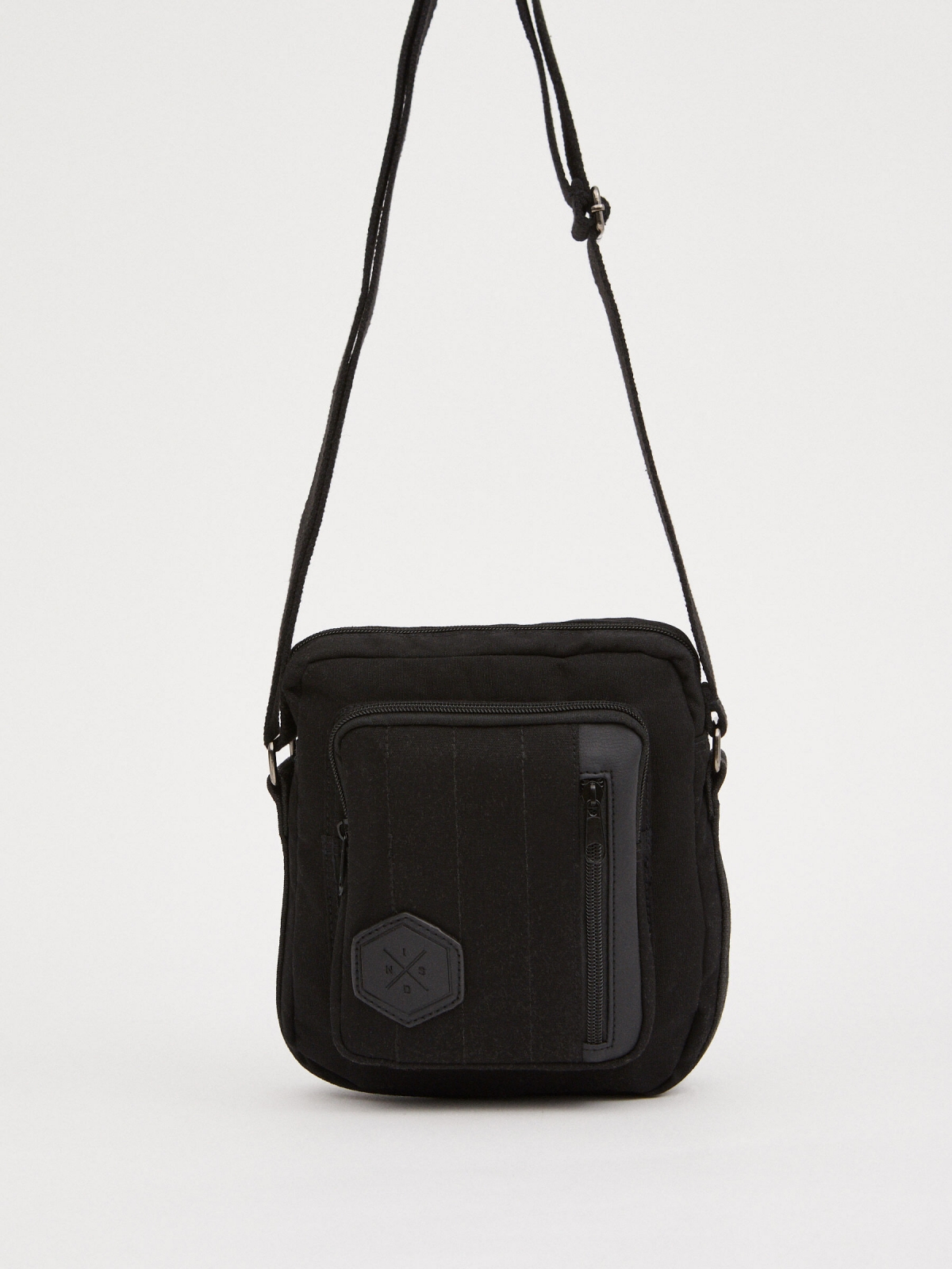 Shoulder bag exterior pocket black detail view