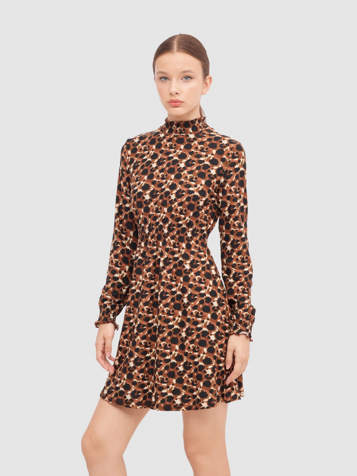 Vestido perkins animal print multicolor vista media frontal