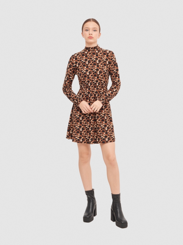 Perkins animal print dress multicolor front view