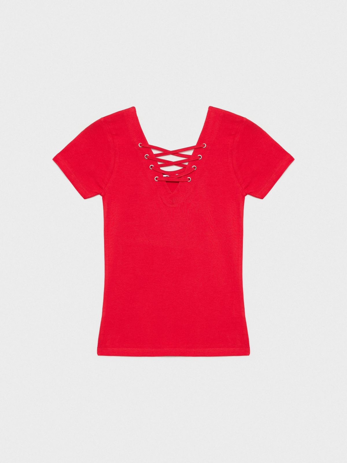  T-shirt com atacadores vermelho