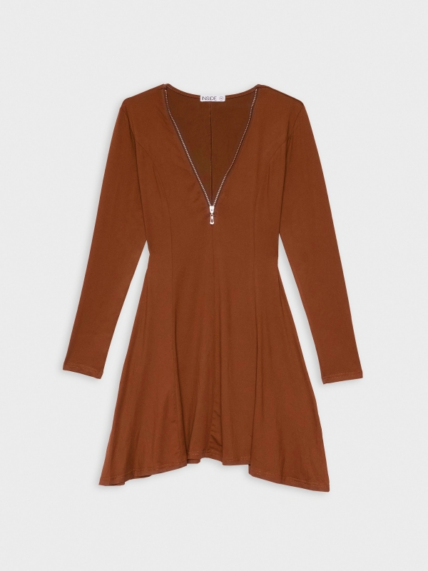  Mini dress with zipper neckline brown