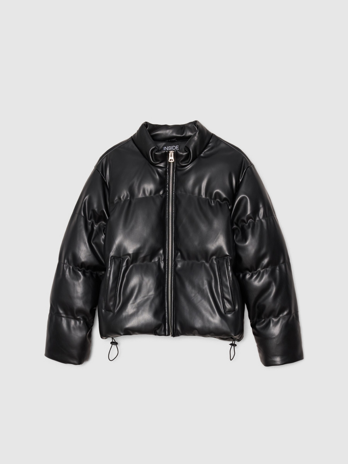  Black leather effect quilted jacket black