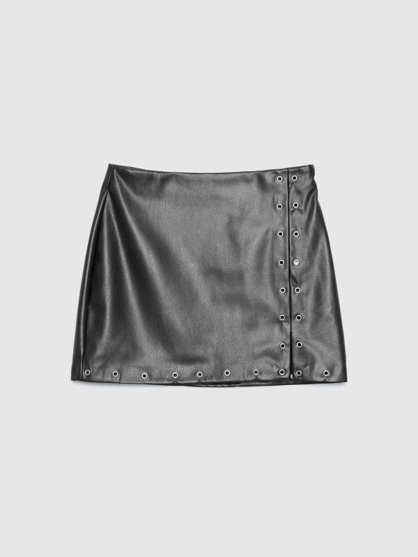  Black mini skirt with studded leather effect black