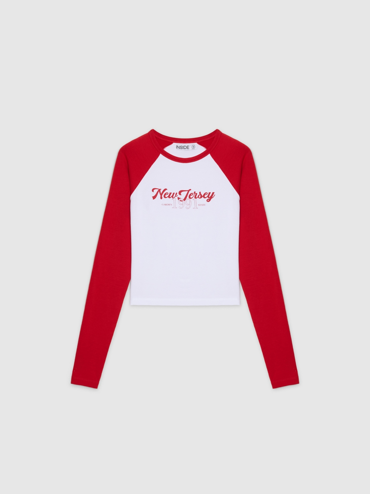  T-shirt de manga comprida de corte raglan com gráficos carmim