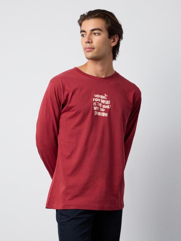 T-shirt with double text print red middle front view