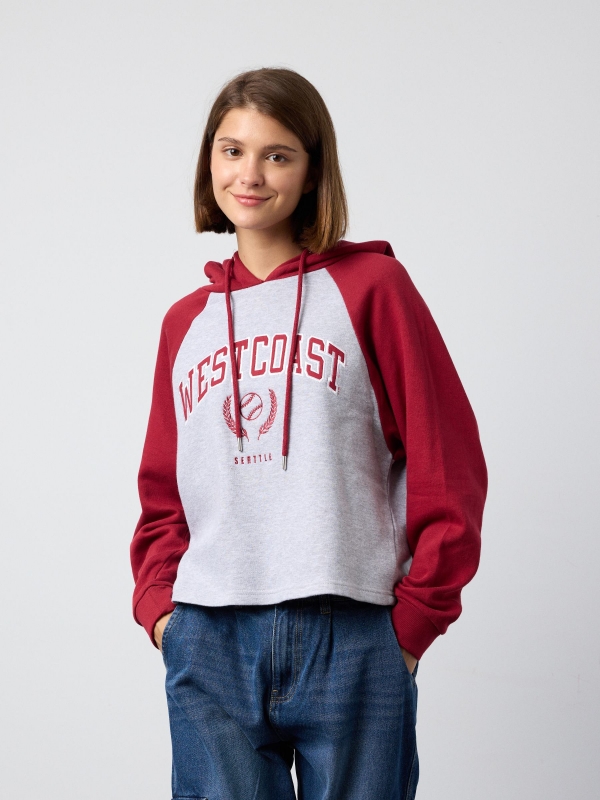 Embroidered hoodie garnet middle front view