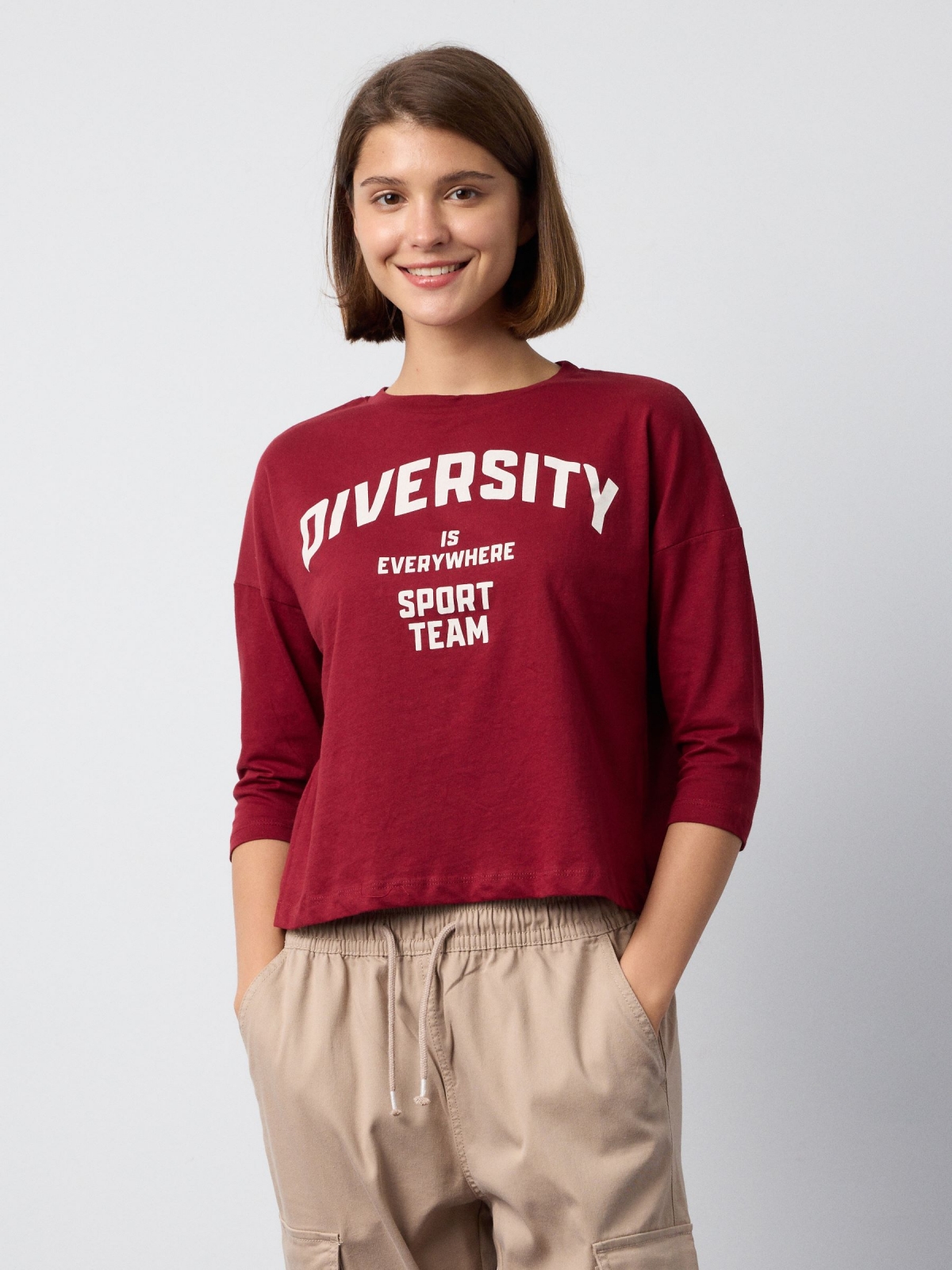 DIVERSITY T-shirt garnet middle front view