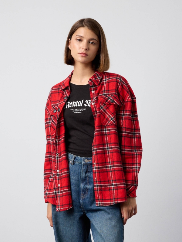 Plaid overshirt red middle front view