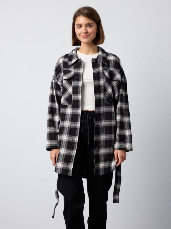 Plaid overshirt black middle front view