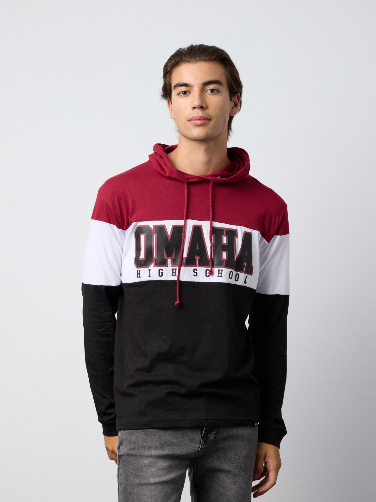 OMAHA hooded T-shirt black middle front view